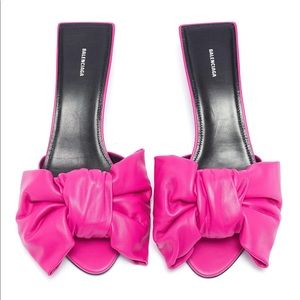 Pink Balenciaga square bow leather kitten heel sandals sz 38